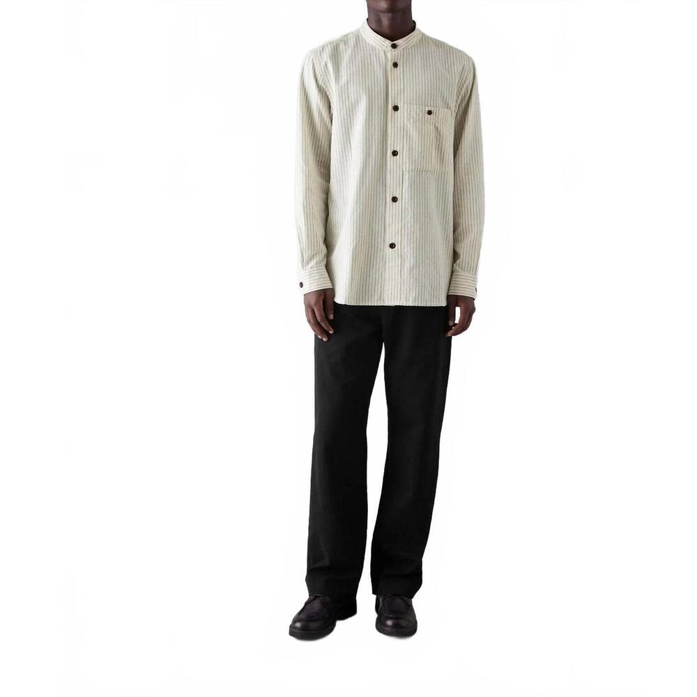 NEW TOAST stripe grandad shirt in ecru/charcoal